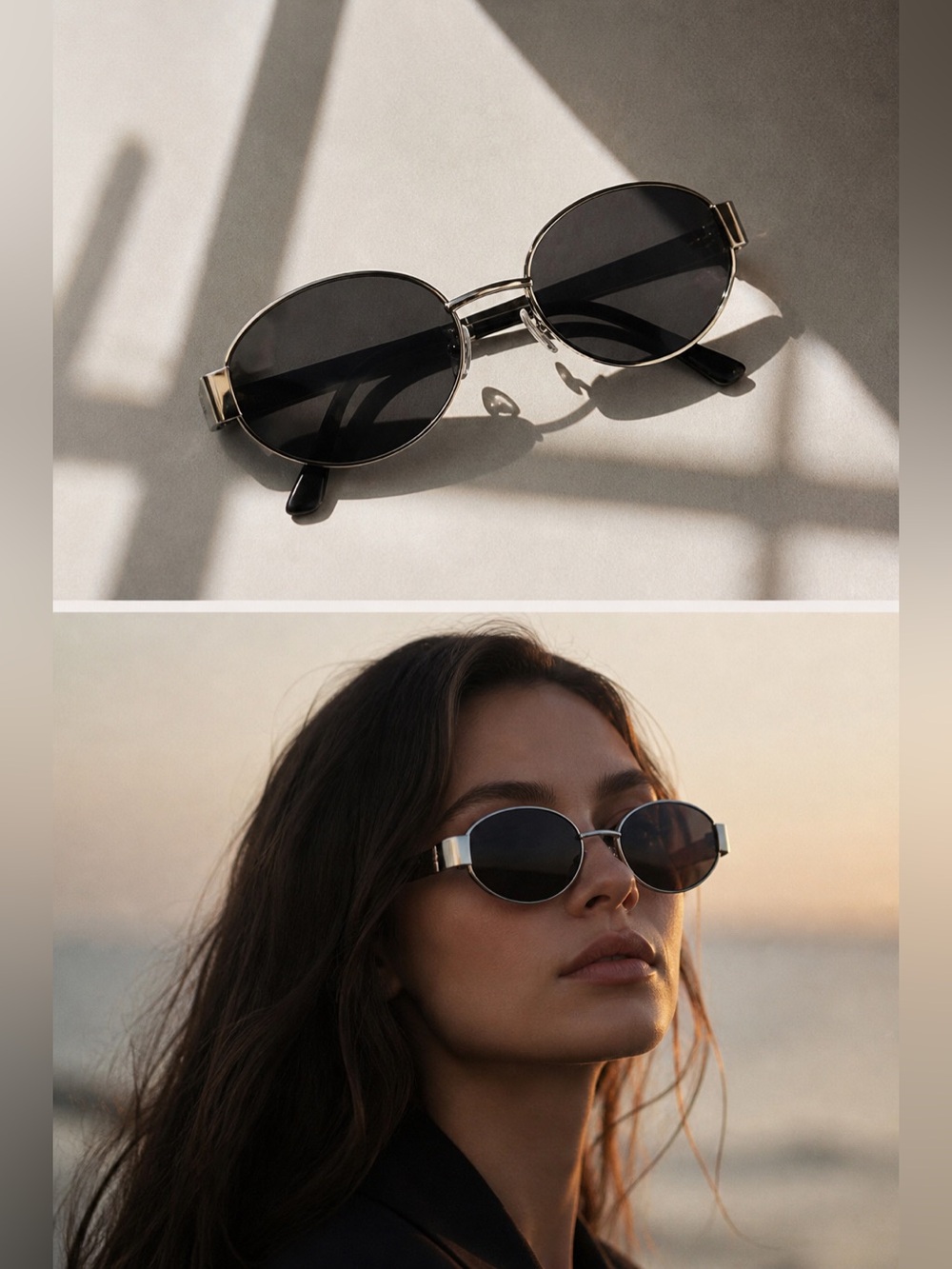 Black Oval Metal-Trim Sunglasses